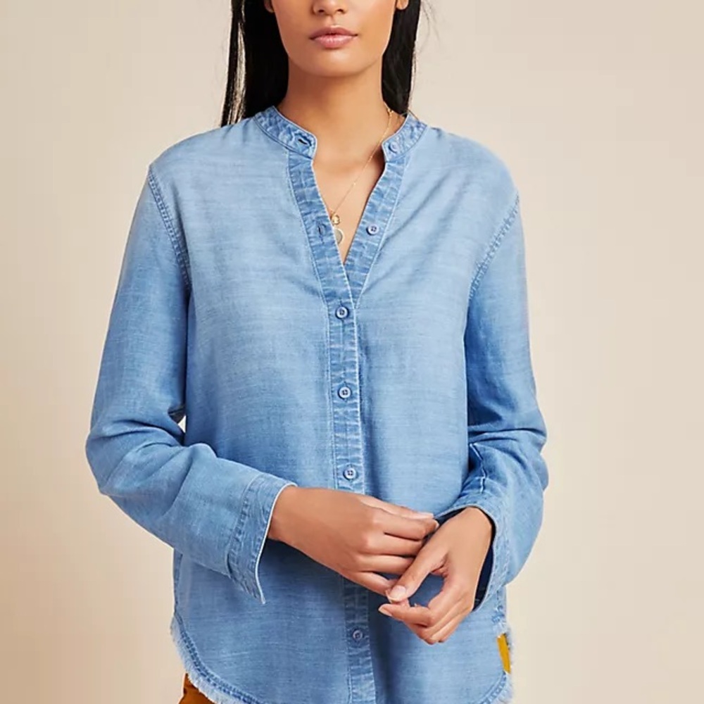 NWT Anthropologie Cloth & Stone Gorgeous Drape Blue Button Down Shirt